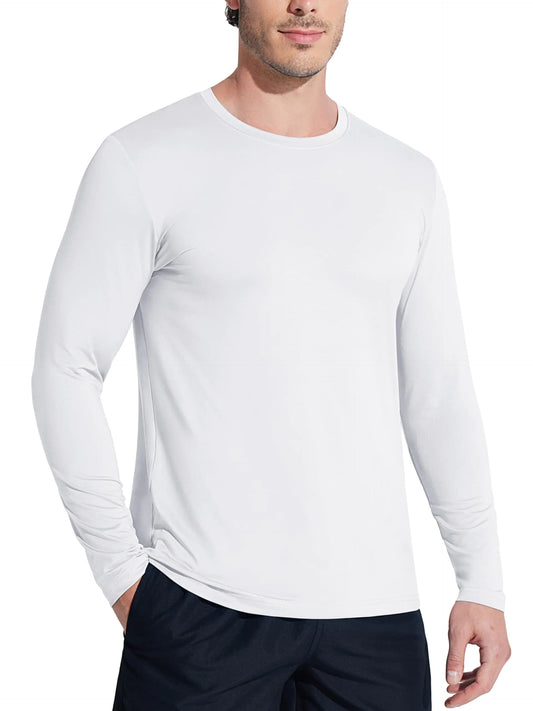 MAGCOMSEN UV Shirts for Men Long Sleeve Summer T Shirts Dry Fit UPF 50+ Shirts Rash Guard Swim Shirts Lightweight Beach T Shirts White S